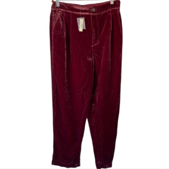 Loft Crushed Blackberry Pleated Velvet Tapered Leg‎ Stretch Pants Plus Size 14 - Picture 4 of 7